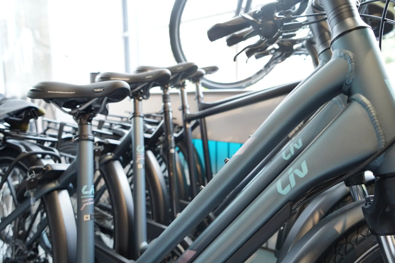 Nieuwe damesfietsen in de showroom