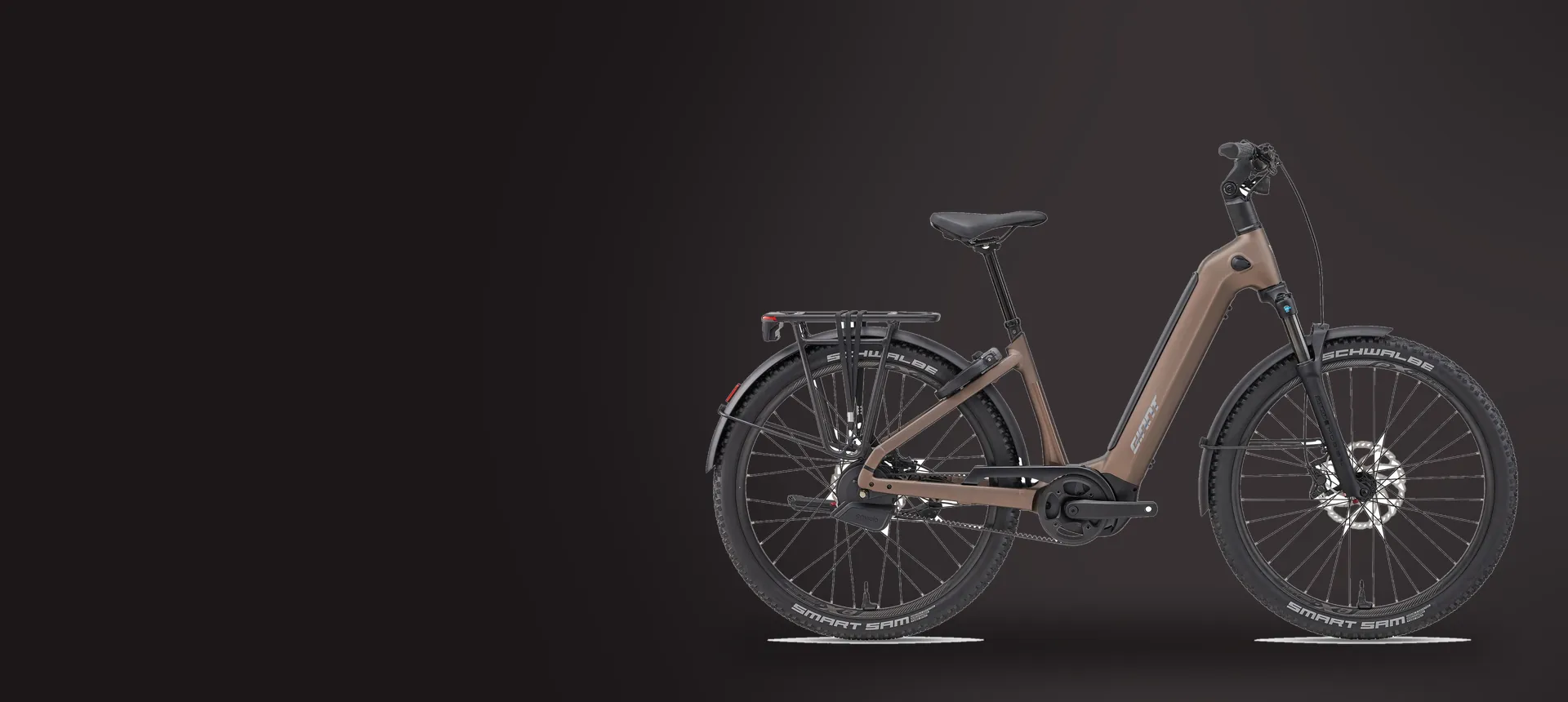 Giant AnyTour X E+ uit de collectie van 2027, zijaanzicht met de accu in het middenframe